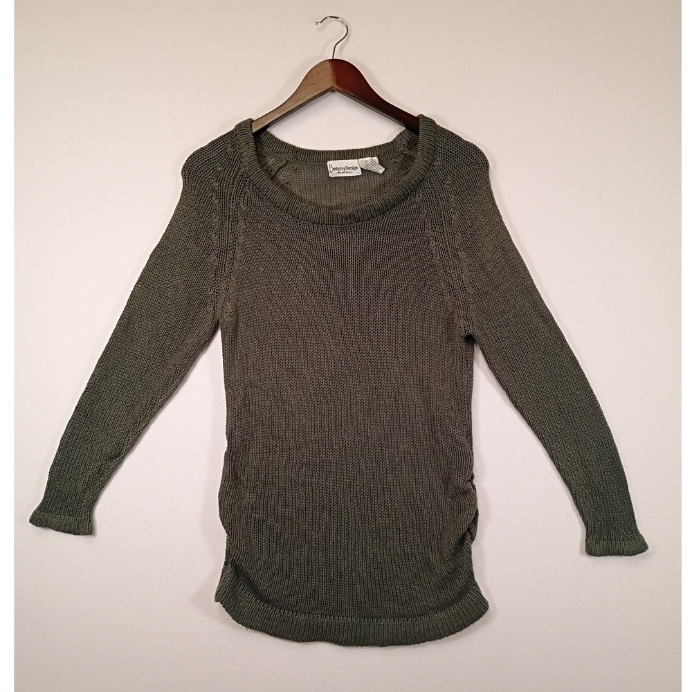 Boho Earthy Belly by Design Maternity Large Olive Green Ruched Knit Sweater